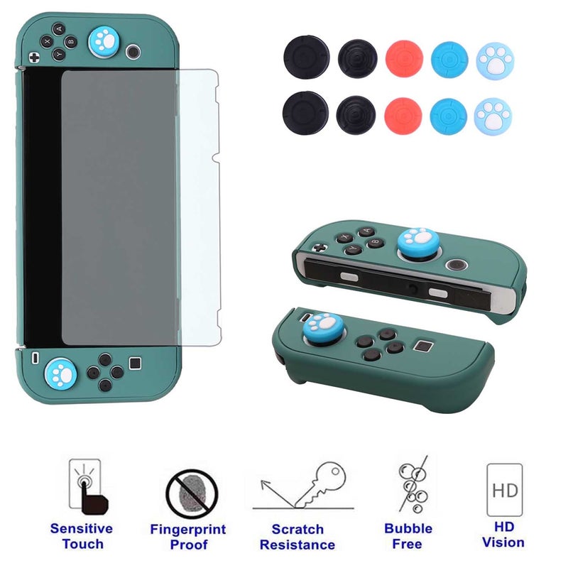 COMCOOL Dockable Case for Nintendo Switch Oled - [9 FT Military Grade Drop Protection] [with Tempered Glass Screen Protector Thumb Grips] Cute Protective Cover for Nintendo Switch Oled - MidGreen - Image 4